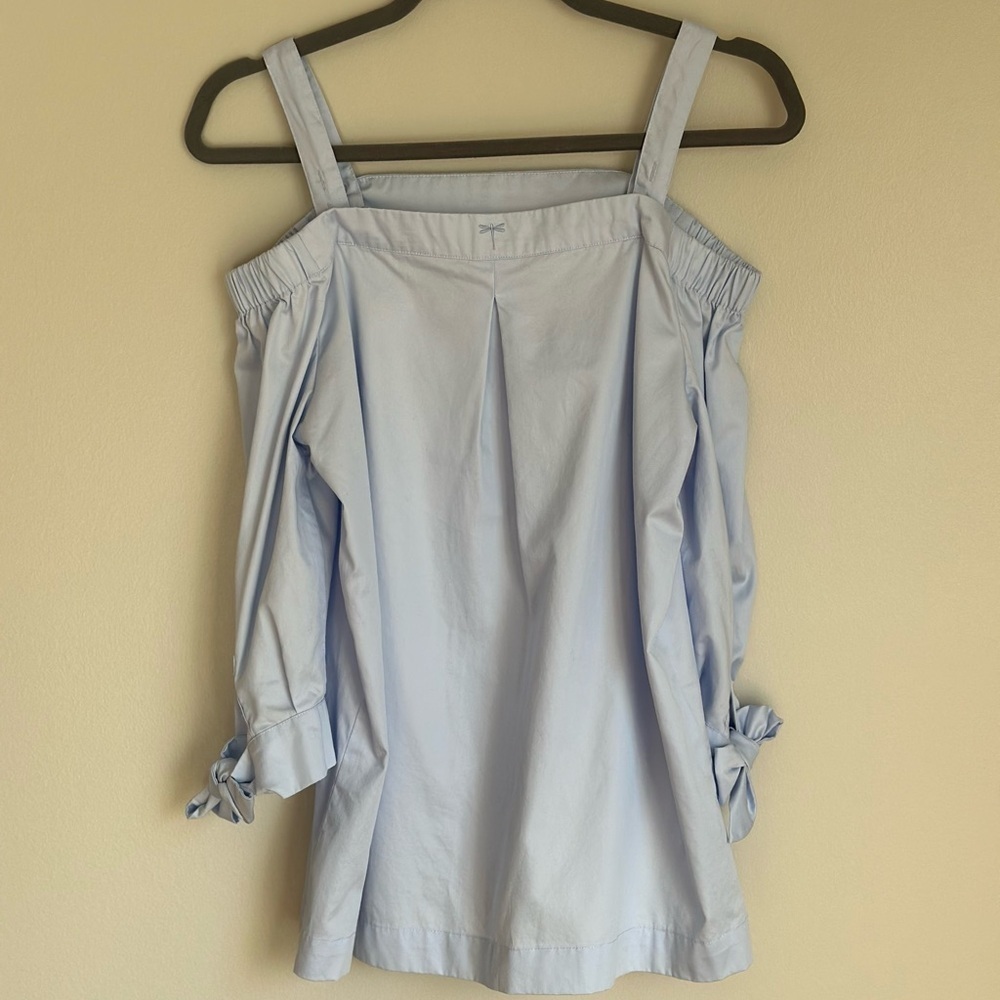 Tyler Boe Cali Top Blue Off Shoulder Cotton Size Small Adjustable Strap Bow slv - Picture 4 of 12
